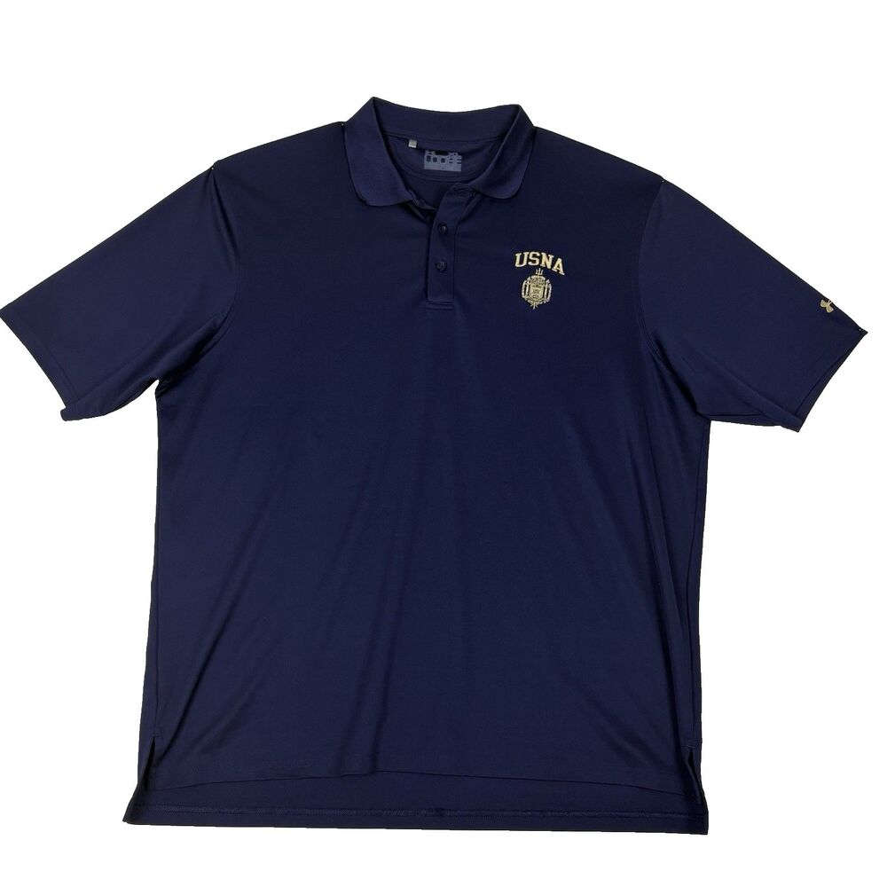 Under Armour USNA Polo Shirt Mens XL Navy Blue Performance Golf Athletic
